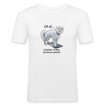 Lustige Katze Ich habe das Internet gelöscht - Männer Slim Fit T-Shirt - Weiß - Vorne - Nik (191cm)