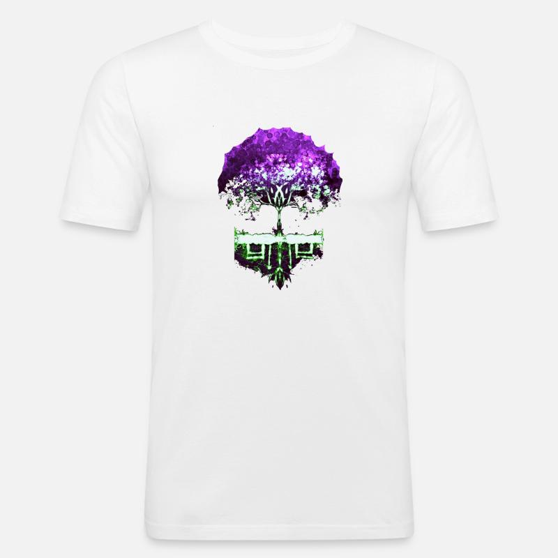 Pinker Baum - Männer Slim Fit T-Shirt - Weiß