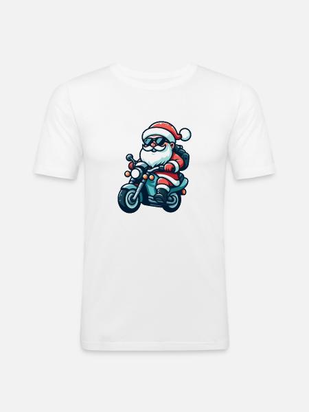 Santa Claus Biker - Männer Slim Fit T-Shirt - Weiß