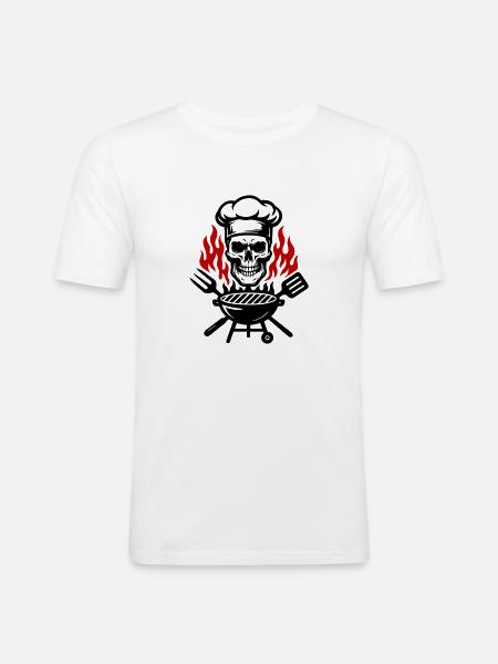 Grill Skull Chef Grilling - Men's Slim Fit T-Shirt - white