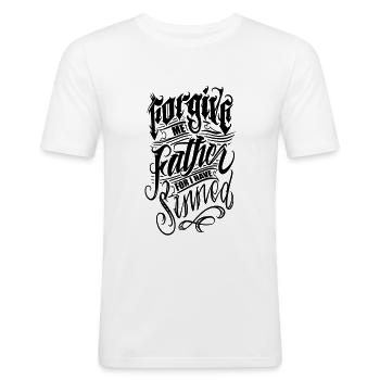 Pardonne-moi Père car j’ai péché Vector noir - T-shirt près du corps Homme - blanc - Devant - Nik (191cm)
