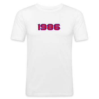 1985 Neon Retro Graffiti - Männer Slim Fit T-Shirt - Weiß - Vorne - Nik (191cm)
