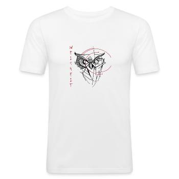 Eule owl Weisheit - Männer Slim Fit T-Shirt - Weiß - Vorne - Nik (191cm)