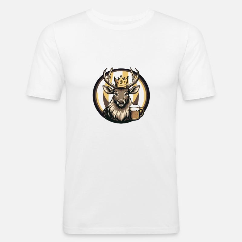 Hirsch Bier Comic - Männer Slim Fit T-Shirt - Weiß