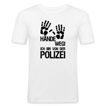 Hände weg Polizei Polizist Beruf Geschenk Spruch - Männer Slim Fit T-Shirt - Weiß - Vorne - Nik (191cm)