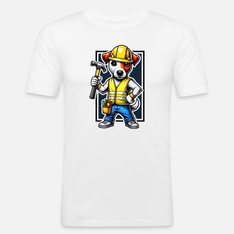 Jack Russell Terrier Bauarbeiter - Männer Slim Fit T-Shirt - Weiß