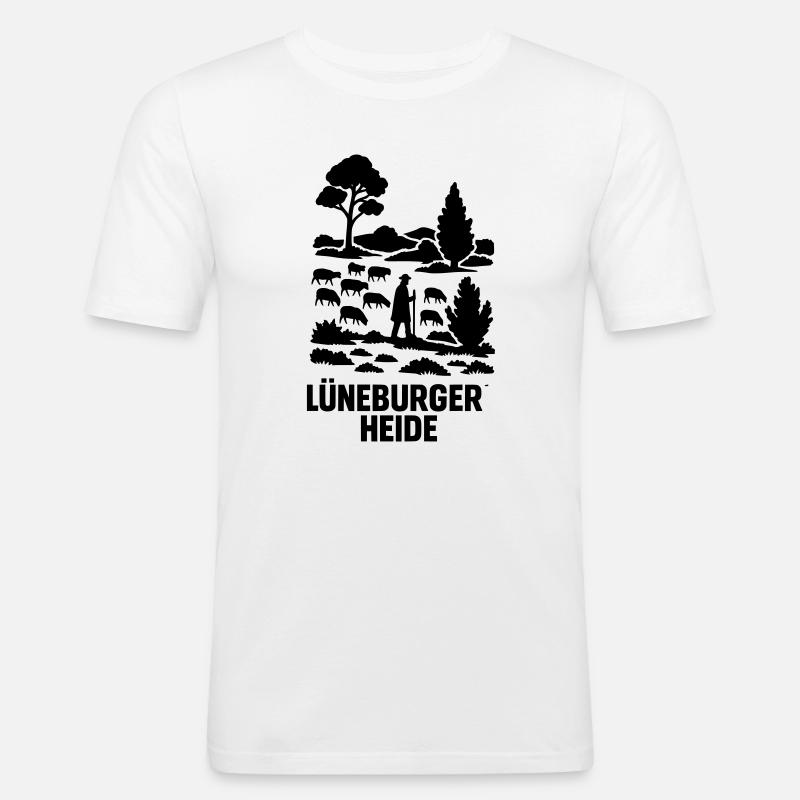 Lüneburger Heide Schäfer Heidschnucken Idylle - Männer Slim Fit T-Shirt - Weiß