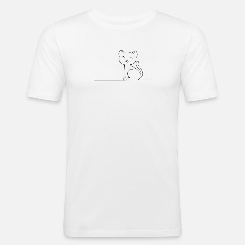 Cat Monoline - Männer Slim Fit T-Shirt - Weiß