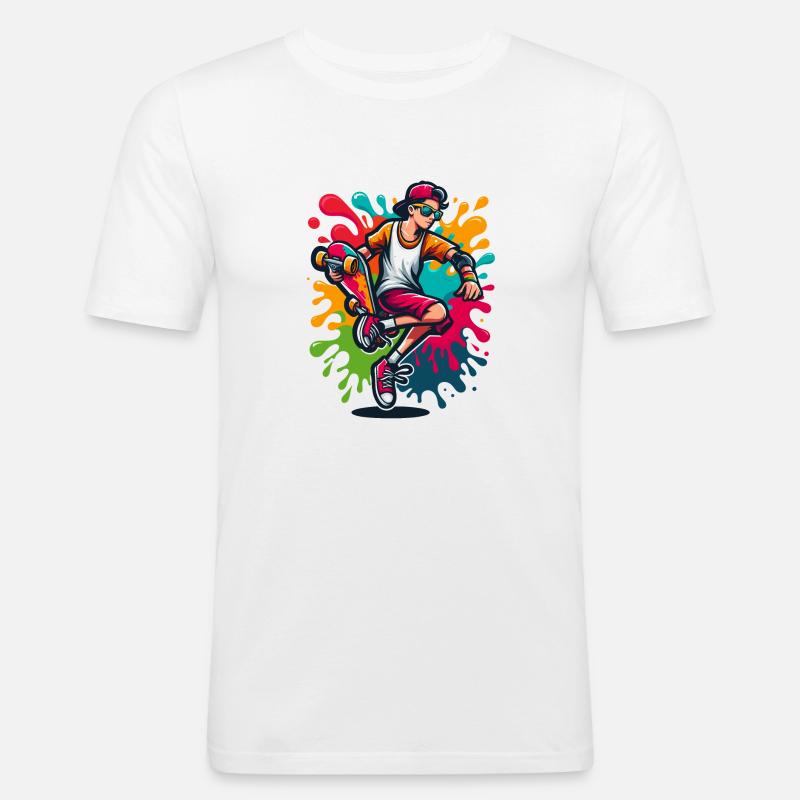 Skateboard mit Farbklecksen - Männer Slim Fit T-Shirt - Weiß