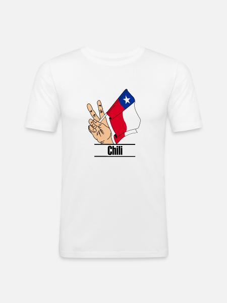 Flagge Chile Friedenszeichen Text 'Chile' - Männer Slim Fit T-Shirt - Weiß