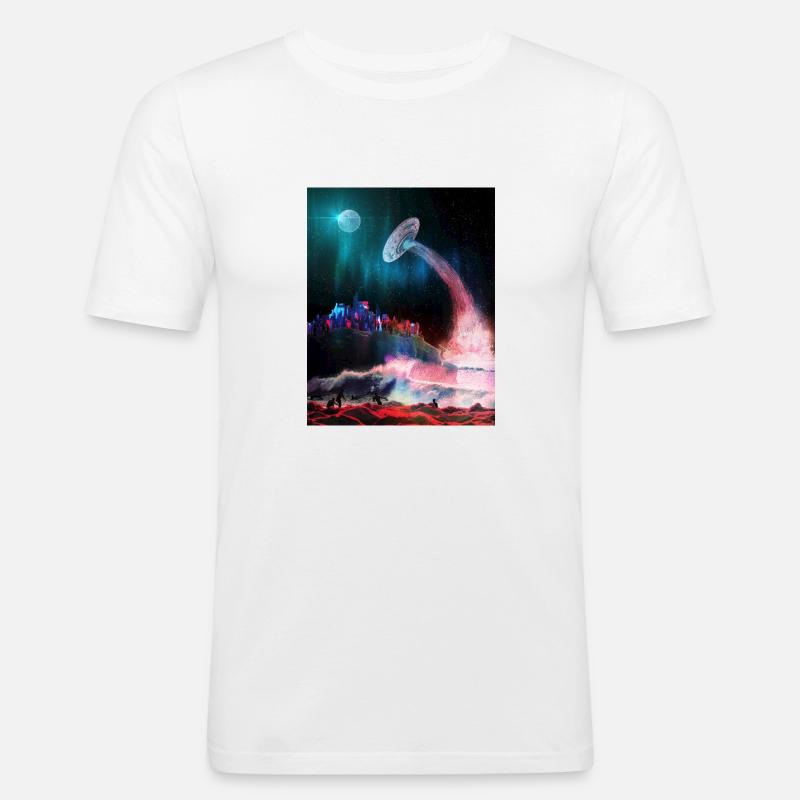 Spacetown Version 3 - Männer Slim Fit T-Shirt - Weiß