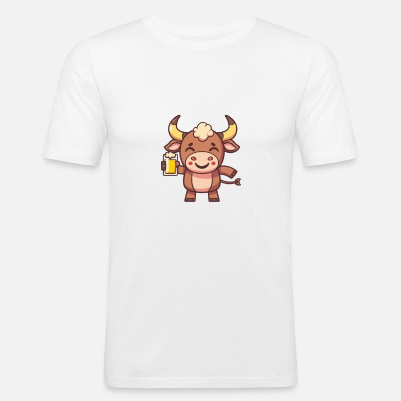 Stier Bier Comic Party - Männer Slim Fit T-Shirt - Weiß