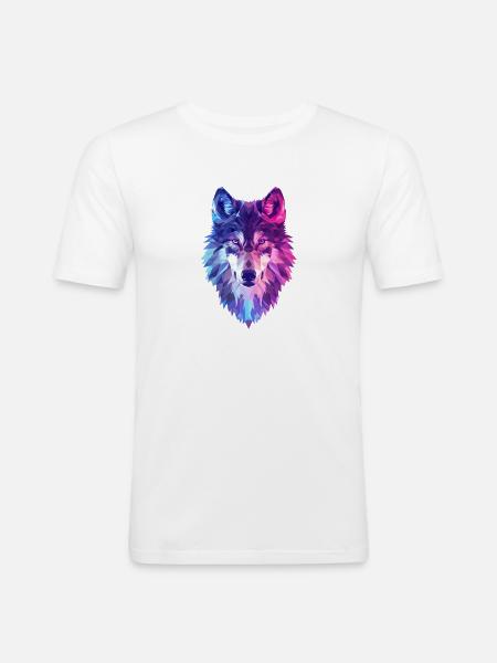 Geometrischer Wolf in Neonfarben - Männer Slim Fit T-Shirt - Weiß