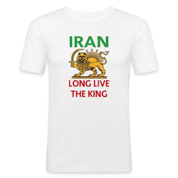 Iran Lion Emblem: Long Live the King - Slim Fit T-shirt herr - vit - Fram - Nik (191cm)