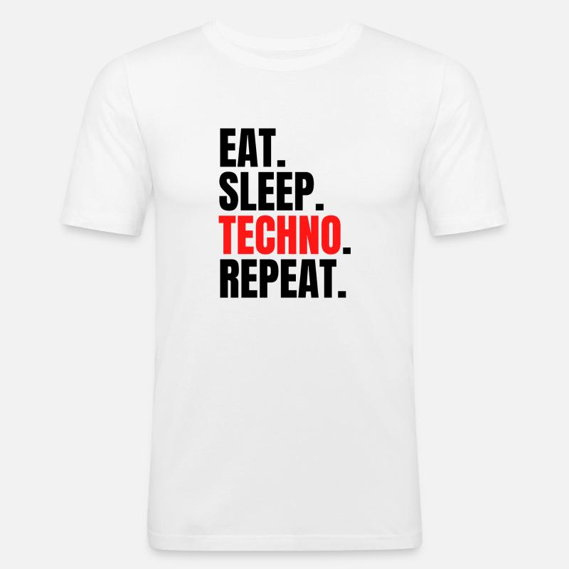 eat sleep techno repeat - Männer Slim Fit T-Shirt - Weiß