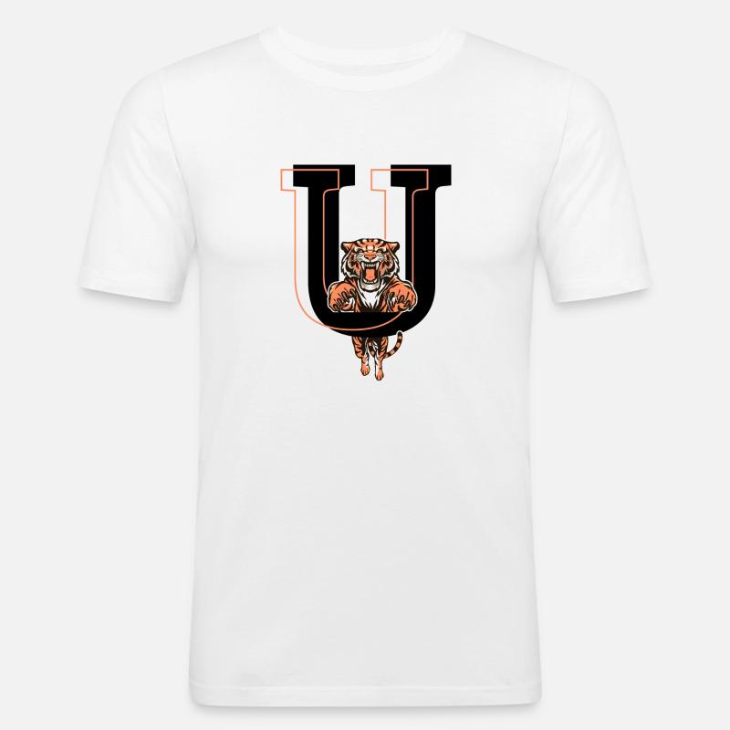 Buchstabe u Tiger - Geschenkidee - Männer Slim Fit T-Shirt - Weiß