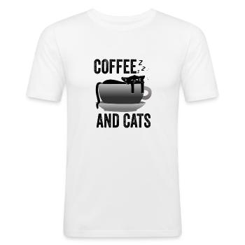 Kat og kaffe Funny - Kaffe og katte - Herre Slim Fit T-Shirt - hvid - Foran - Nik (191cm)