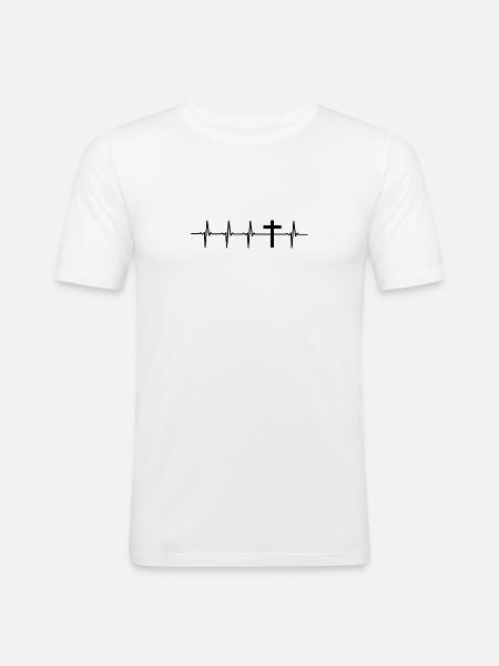 Heartbeat Cross Christ - Men's Slim Fit T-Shirt - white
