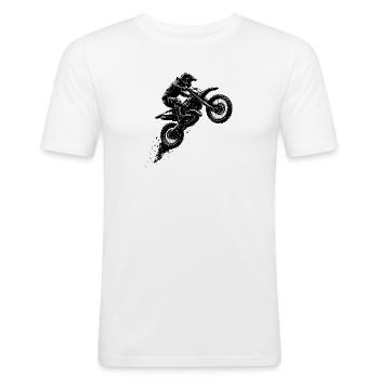 Motocross-Sprung in Schwarz-Weiß - Männer Slim Fit T-Shirt - Weiß - Vorne - Nik (191cm)