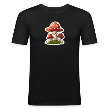 Champignon / Champignon vénéneux - T-shirt près du corps Homme - noir - Devant - Nik (191cm)