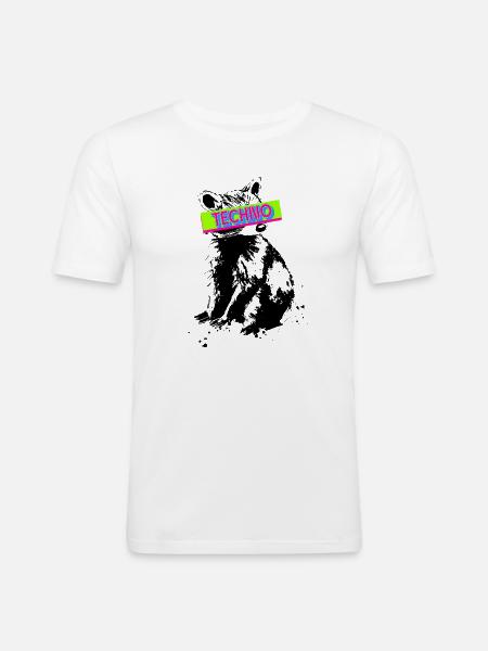 Techno Waschbär - Männer Slim Fit T-Shirt - Weiß
