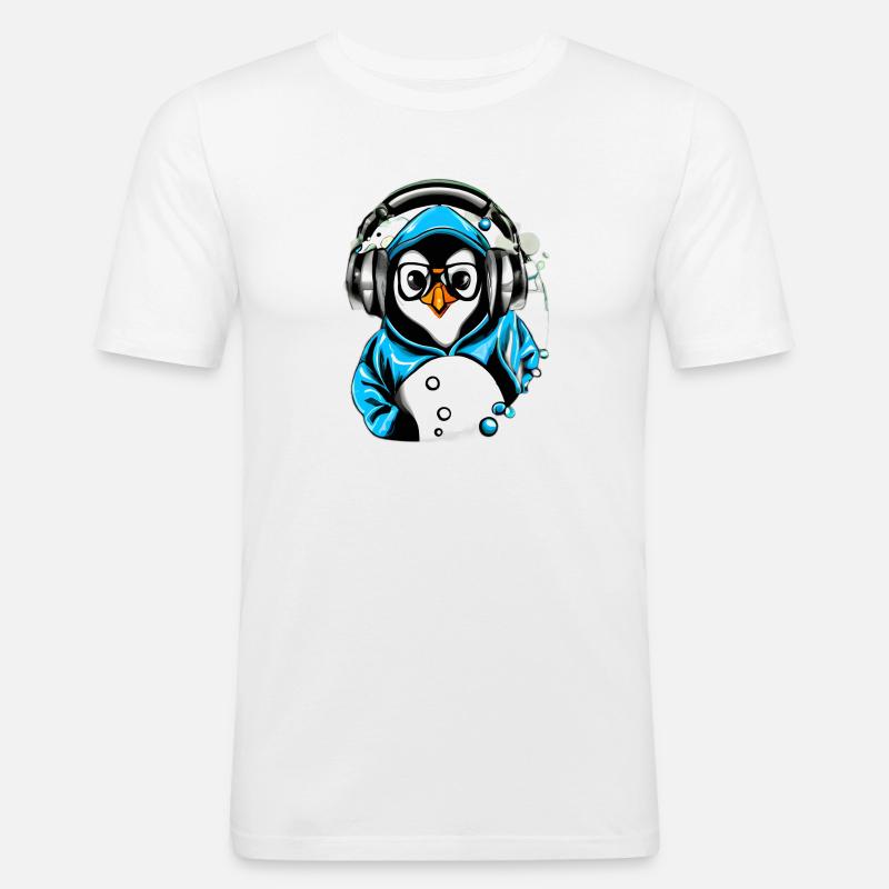 Pinguin mit blauen Pullover - Männer Slim Fit T-Shirt - Weiß