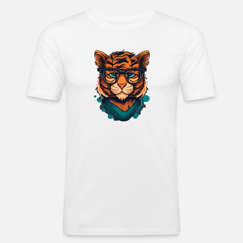 Tiger als Nerd mit Buch - Männer Slim Fit T-Shirt - Weiß