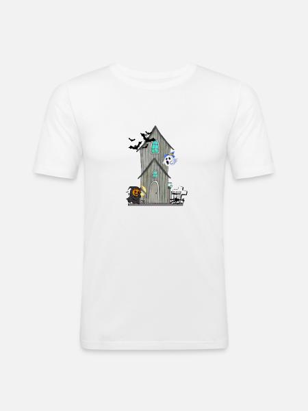 Halloween Spukhaus - Männer Slim Fit T-Shirt - Weiß