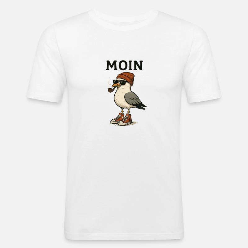 Moin Möwe - Männer Slim Fit T-Shirt - Weiß