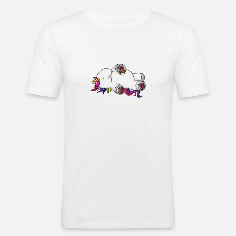 Mampfendes Comic Einhorn Regenbogen - Männer Slim Fit T-Shirt - Weiß