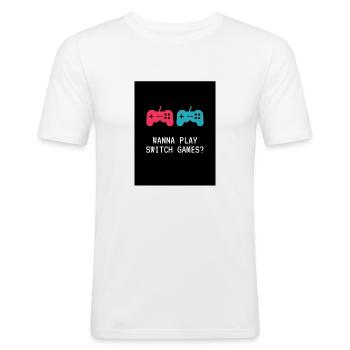 Wanna Play Switch Games? - Männer Slim Fit T-Shirt - Weiß - Vorne - Nik (191cm)