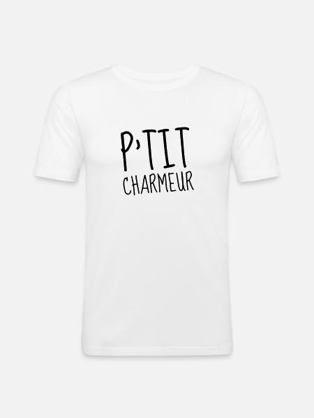 P'tit Charmeur - Bébé - Naissance - Enfant - T-shirt près du corps Homme - blanc
