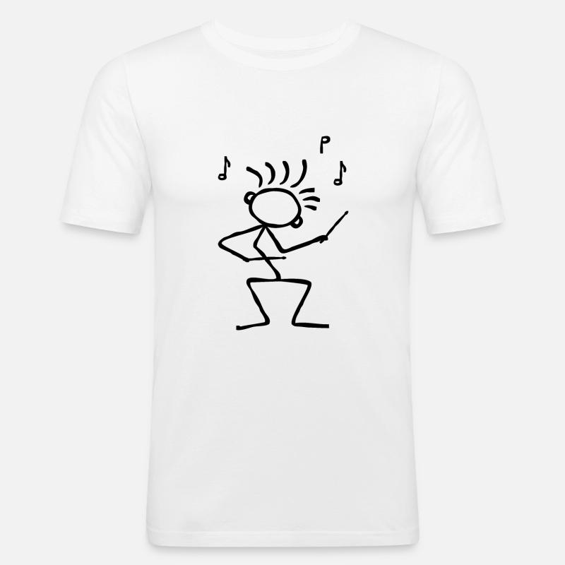 Strichmännchen mit Drumsticks - Drummer - Männer Slim Fit T-Shirt - Weiß