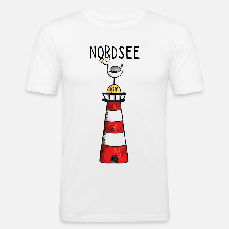 Nordsee Leuchtturm - Möwe - Comic - Geschenk - Männer Slim Fit T-Shirt - Weiß