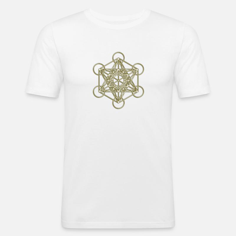 Metatrons Cube gold 3D - Männer Slim Fit T-Shirt - Weiß