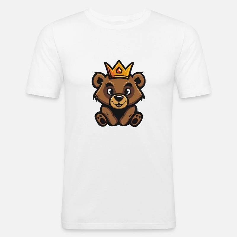 Bär Comic Krone - Männer Slim Fit T-Shirt - Weiß