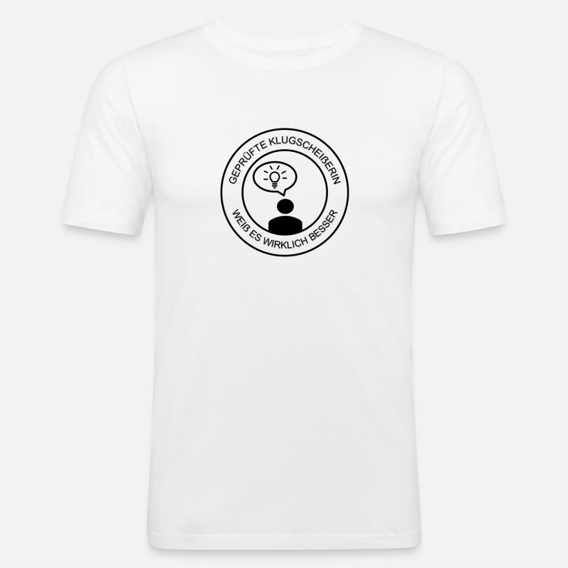 Geprüfte Klugscheißerin Damen (schwarzer Druck) - Männer Slim Fit T-Shirt - Weiß
