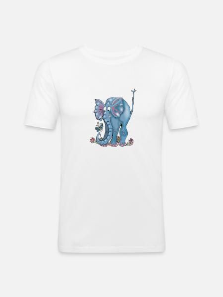 Whimsical Blue Elephant and Butterflies - Men's Slim Fit T-Shirt - white