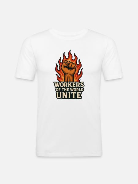Fists and flames – Arbeiterwelt Unite - Men's Slim Fit T-Shirt - white