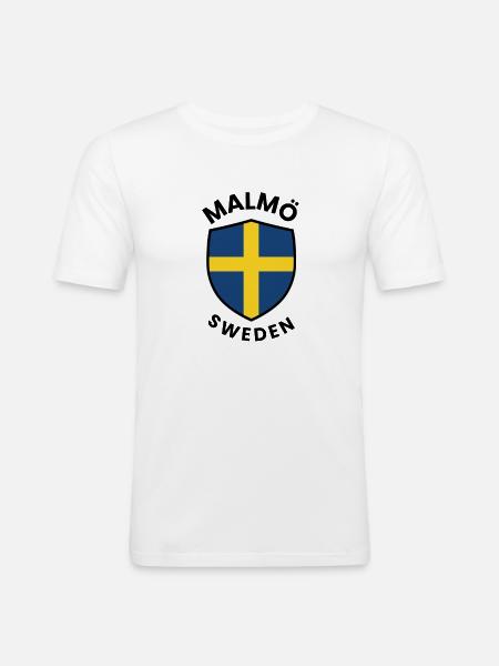 Swedish Flag Shield Design - Men's Slim Fit T-Shirt - white