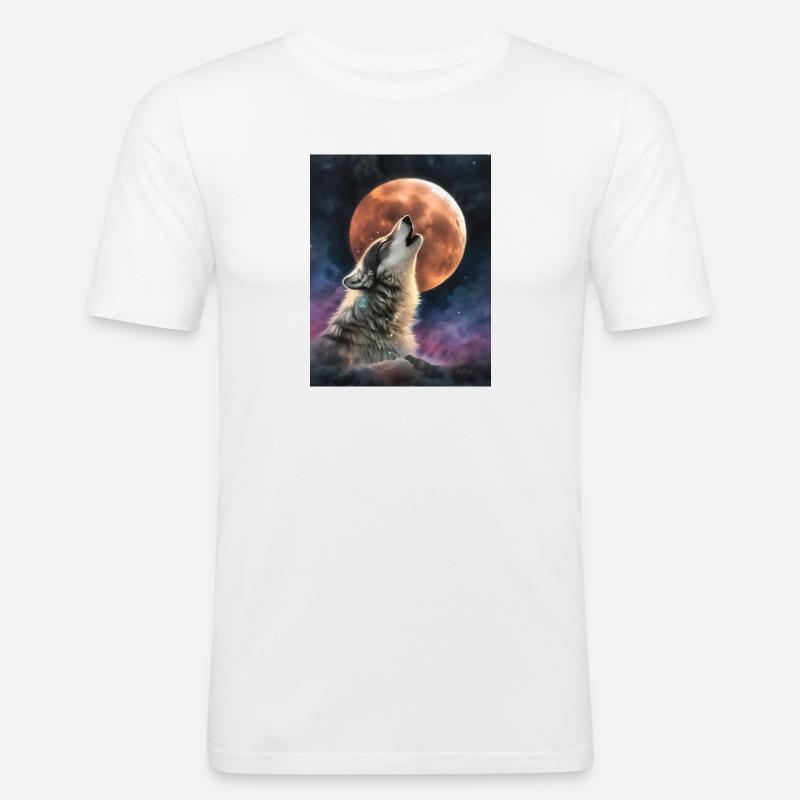Heulender Wolf - Männer Slim Fit T-Shirt - Weiß