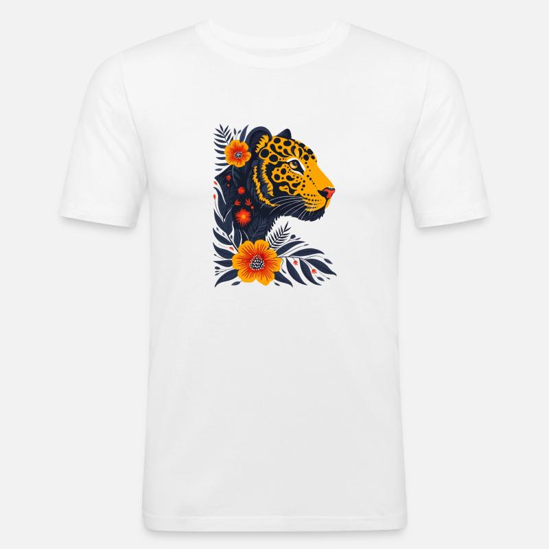 Boho Blütentiger - Männer Slim Fit T-Shirt - Weiß