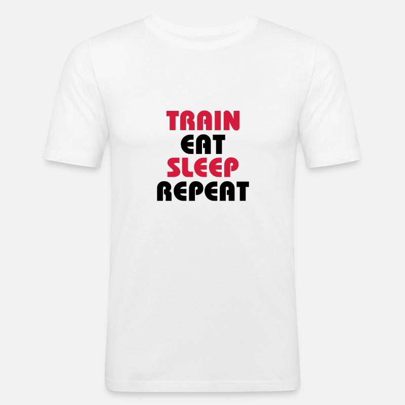 Train Eat Sleep Repeat - Männer Slim Fit T-Shirt - Weiß
