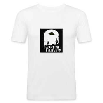 i want to believe - Männer Slim Fit T-Shirt - Weiß - Vorne - Nik (191cm)