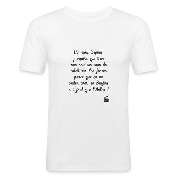 Camping : réplique culte ! Humour - Drôle - T-shirt près du corps Homme - blanc - Devant - Nik (191cm)