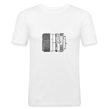 Analoges Objektiv (ohne Hintergrund) - Männer Slim Fit T-Shirt - Weiß - Vorne - Nik (191cm)