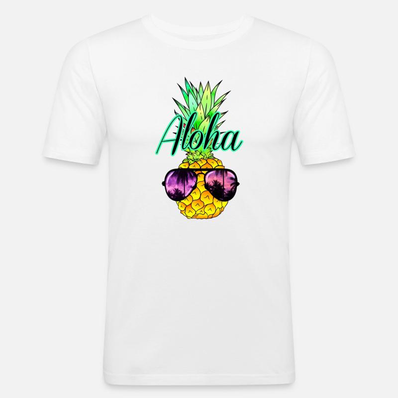 Ananas Aloha - Männer Slim Fit T-Shirt - Weiß