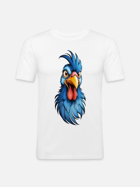 A blue-feathered rooster - Men's Slim Fit T-Shirt - white