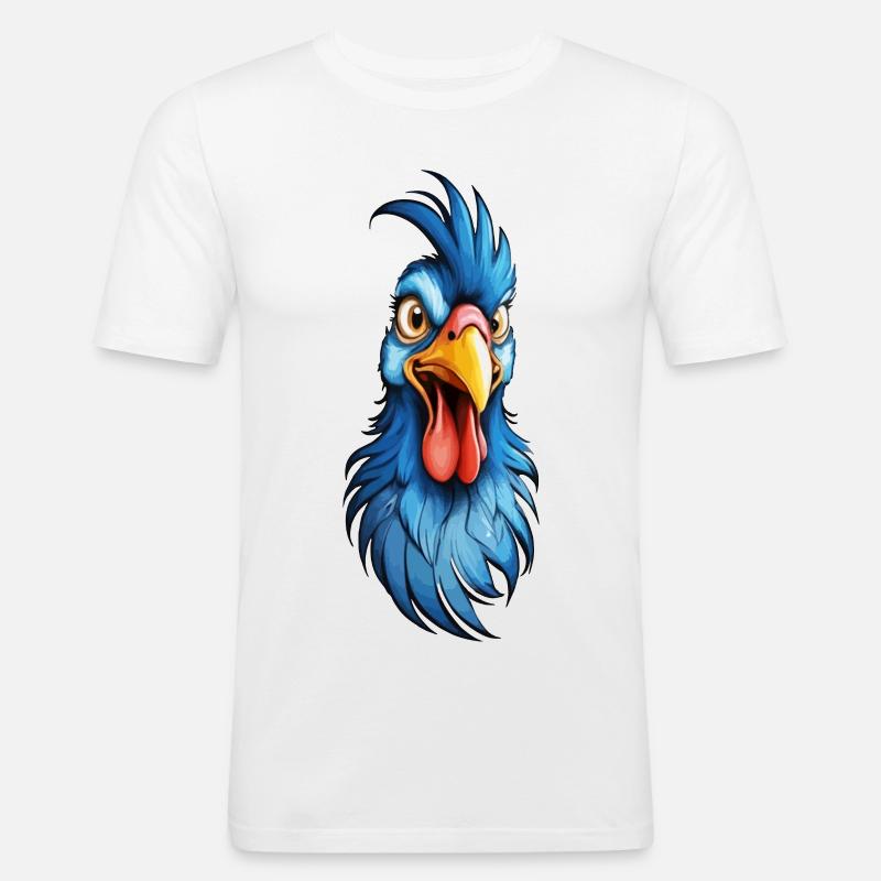 Ein blau-gefiederter Hahn - Männer Slim Fit T-Shirt - Weiß