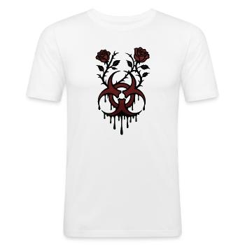 Unterirdische biologische Gefährdung - Blutrosen - Männer Slim Fit T-Shirt - Weiß - Vorne - Nik (191cm)